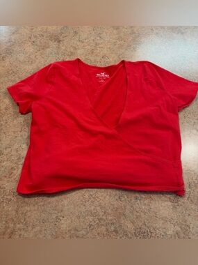 Hollister Red V-Neck Wrap Short Sleeve Top